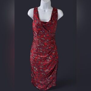 David Meister Elegant Red and Purple Wiggle Dress